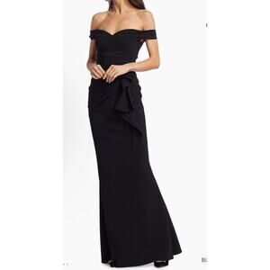 Chiara Boni La Petite Robe Off-The-Shoulder Sweetheart Ruffled Gown Black Sz 12